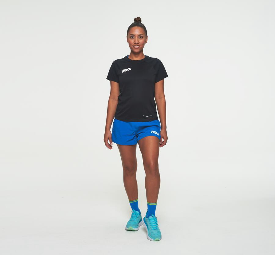 Hoka One One Top Damske Čierne - Performance Short Sleeve - 90362-GCNI